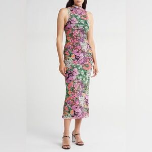 AFRM Pink and Green Floral Midi Dress